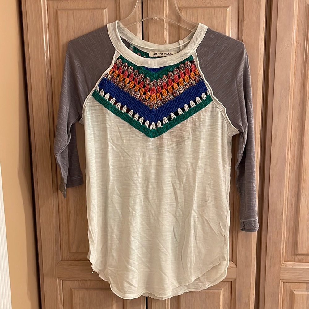 Free People crochet neck baseball tee